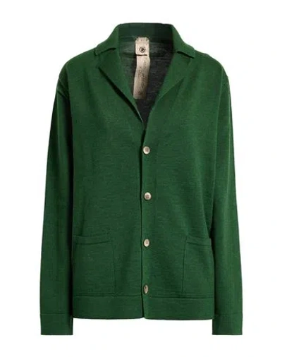 H953 Man Cardigan Green Size 42 Merino Wool