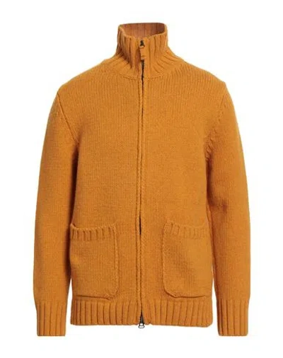 H953 Man Cardigan Mustard Size 38 Merino Wool