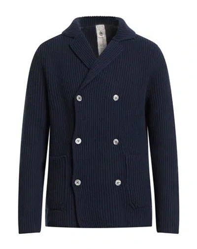 H953 Man Cardigan Navy Size 38 Merino Wool In Blue