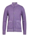 H953 Man Cardigan Purple Size 38 Merino Wool