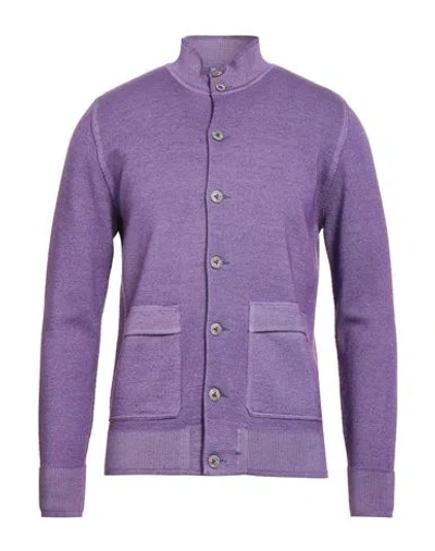H953 Man Cardigan Purple Size 38 Merino Wool