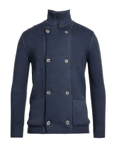 H953 Man Cardigan Slate Blue Size 38 Merino Wool