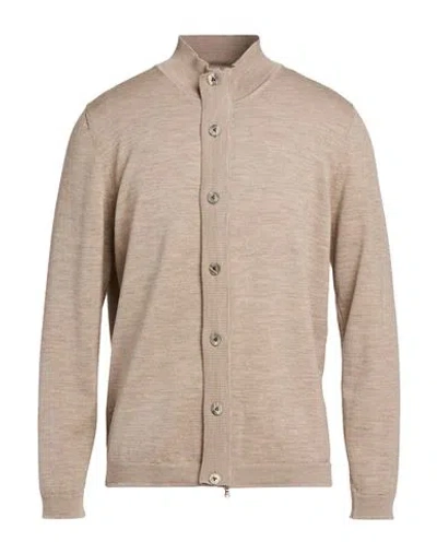 H953 Man Cardigan Taupe Size 42 Merino Wool In Gray
