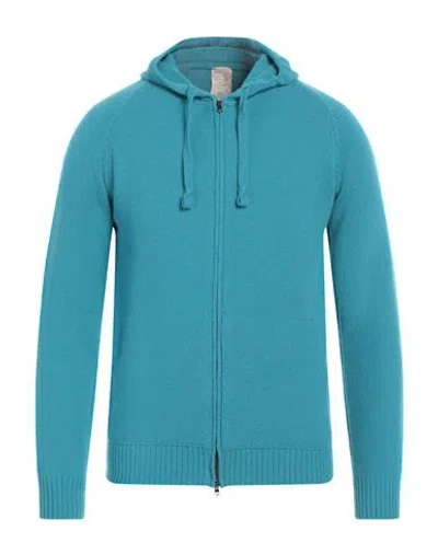 H953 Man Cardigan Turquoise Size 42 Merino Wool In Blue