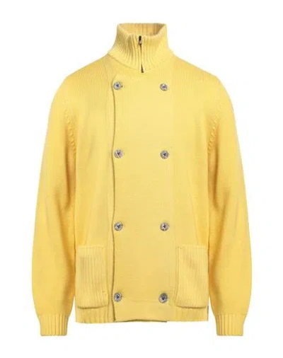 H953 Man Cardigan Yellow Size 44 Merino Wool