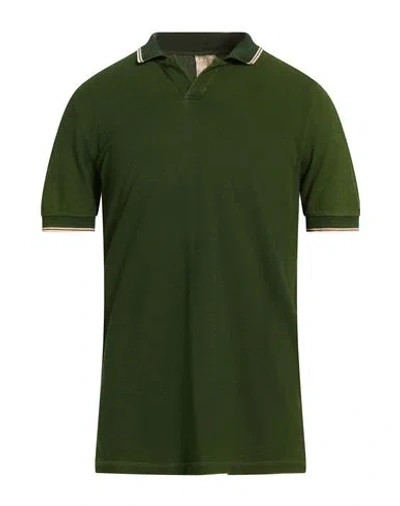 H953 Man Polo Shirt Dark Green Size 42 Cotton In Animal Print