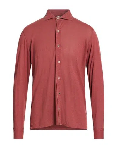 H953 Man Shirt Brick Size 40 Pima Cotton, Modal In Red