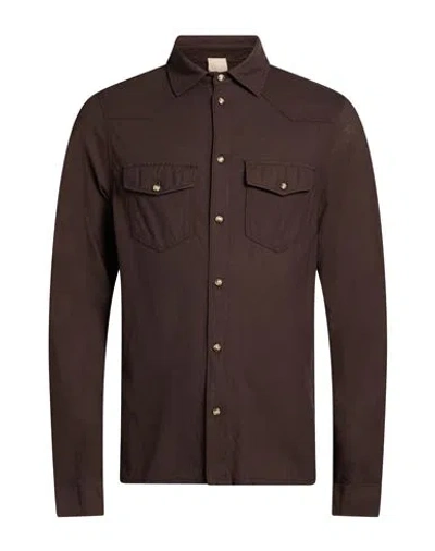 H953 Man Shirt Brown Size 44 Cotton