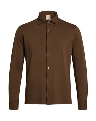 H953 Man Shirt Khaki Size 44 Cotton, Elastane In Brown