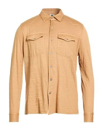 H953 Man Shirt Mustard Size 42 Linen In Brown