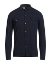 H953 Man Shirt Navy Size 38 Merino Wool In Blue