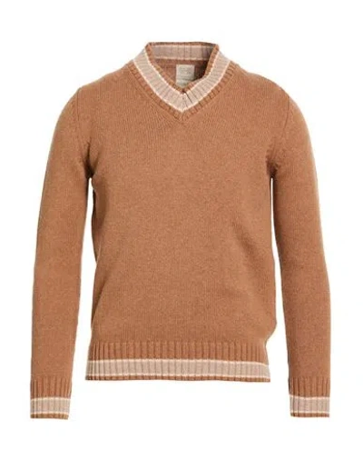 H953 Man Sweater Brown Size 36 Merino Wool