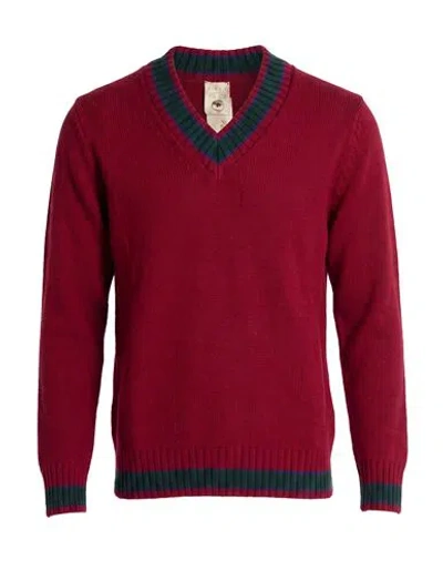 H953 Man Sweater Burgundy Size 40 Merino Wool In Red