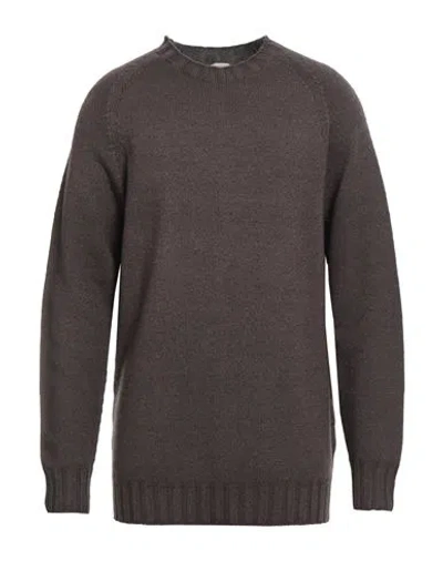 H953 Man Sweater Chocolate Brown Size 46 Merino Wool In Gray