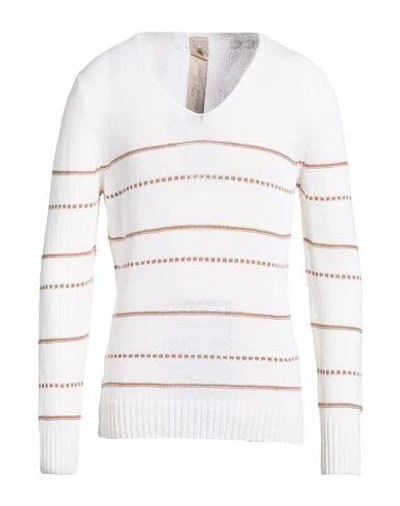 H953 Man Sweater Cream Size 46 Bamboo, Linen, Hemp In White