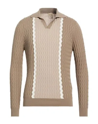 H953 Man Sweater Khaki Size 40 Cotton In Brown