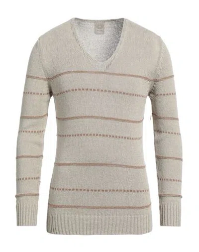 H953 Man Sweater Light Brown Size 44 Bamboo, Linen, Hemp In Beige