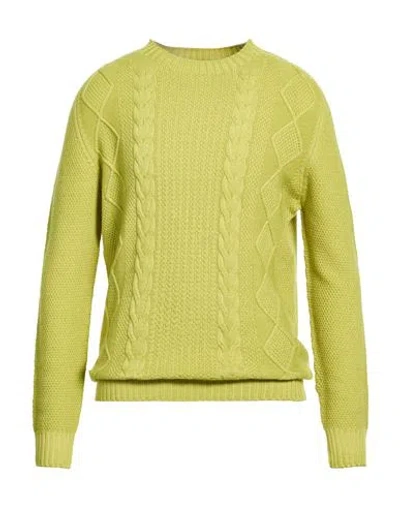 H953 Man Sweater Lime Green Size 40 Merino Wool In Yellow