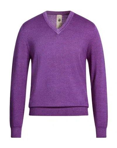H953 Man Sweater Purple Size 40 Merino Wool