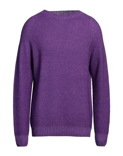 H953 Man Sweater Purple Size 42 Merino Wool