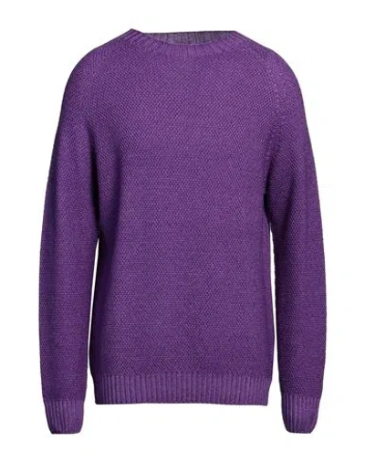 H953 Man Sweater Purple Size 42 Merino Wool In Purple
