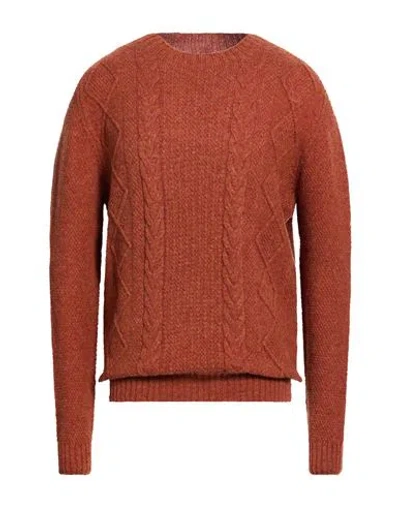 H953 Man Sweater Rust Size 40 Merino Wool In Brown