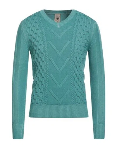 H953 Man Sweater Turquoise Size 36 Merino Wool In Blue
