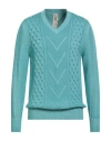 H953 Man Sweater Turquoise Size 36 Merino Wool In Blue