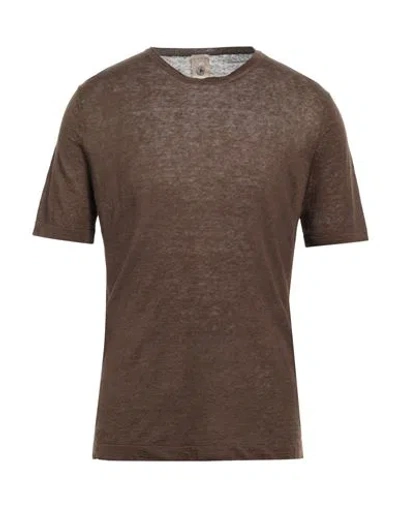 H953 Man T-shirt Chocolate Brown Size 42 Linen