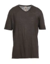 H953 Man T-shirt Dark Brown Size 44 Linen