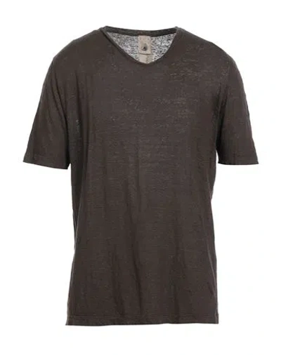 H953 Man T-shirt Dark Brown Size 44 Linen