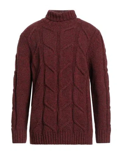 H953 Man Turtleneck Burgundy Size 46 Merino Wool In Red