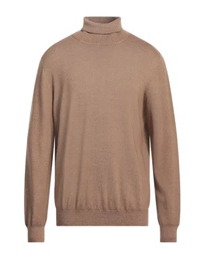 H953 Man Turtleneck Camel Size 42 Merino Wool In Brown