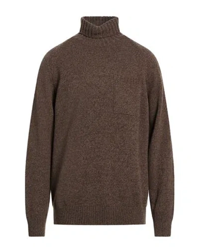 H953 Man Turtleneck Dark Brown Size 46 Super 130s Wool, Cashmere