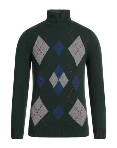 H953 Man Turtleneck Dark Green Size 38 Super 130s Wool, Cashmere