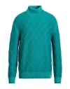 H953 Man Turtleneck Emerald Green Size 44 Merino Wool