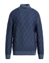 H953 Man Turtleneck Navy Size 42 Merino Wool In Blue