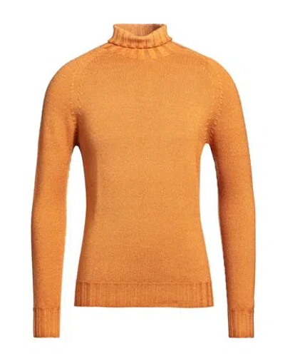 H953 Man Turtleneck Orange Size 42 Merino Wool