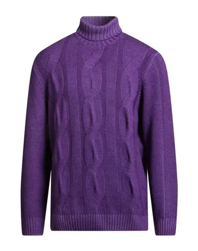 H953 Man Turtleneck Purple Size 44 Merino Wool