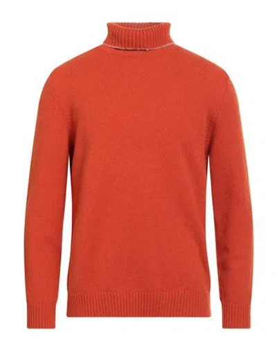 H953 Man Turtleneck Rust Size 42 Merino Wool In Red