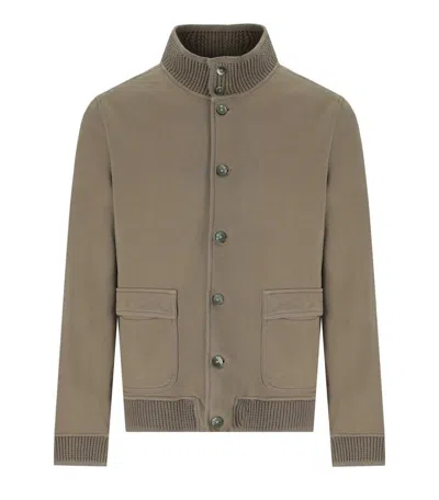 H953 Mud Knitted Bomber Jacket In Brown