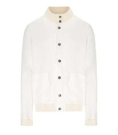 H953 WHITE KNITTED BOMBER JACKET
