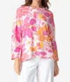 Habitat 3/4 Sleeve Boxy Crew Blouse In Watercolor In Pink