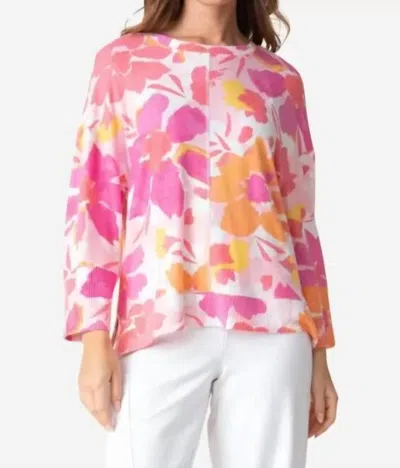 Habitat 3/4 Sleeve Boxy Crew Blouse In Watercolor In Pink