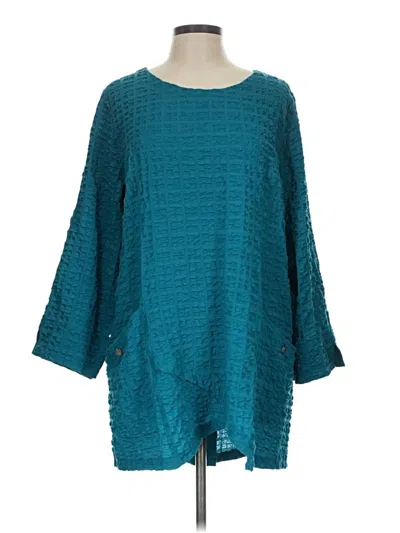 Pre-owned Habitat 3/4 Sleeve Top Teal Boatneck Tops