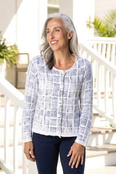 Habitat Block Print Summer Cardigan In White In Blue