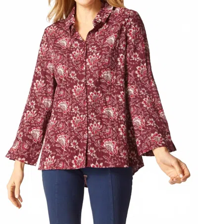 Habitat Block Print Tailored Shirt In Wine In Burgundy