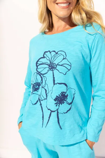 Habitat Blooms Cotton Slub Boxy Tee In Maui In Blue