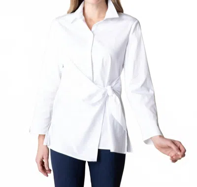 Habitat Collared Partial Button Down Shirt With Front Side Tie In White