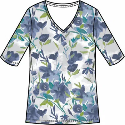 Habitat Cozy Rib Floral V-neck Tee In Indigo In Multi